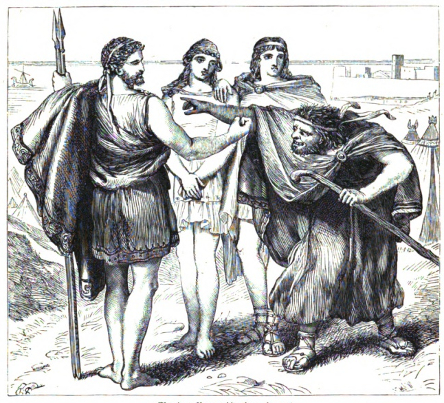 Illustration by H. C. Selous (1886) Thersites accosts Achilles from Troilus and Cressida (Cassell’s Illustrated Shakespeare). In the public domain.